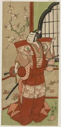 Onoe Kikugorō I als Izumi no Saburō in het stuk Sneeuwvlokken: Pruimenbloesems Kaomise