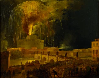 La Girandola: vuurwerk bij de Engelenburcht in Rome, jaren 1830