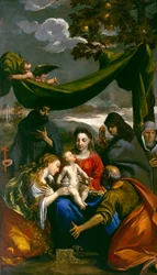 Maagd en Kind met Heiligen Maria Magdalena, Petrus, Clara, Franciscus en een Abdis, c.1600