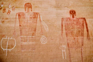 Rotstekeningen van de Anasazi en andere pueblo-bewonende vroege bewoners van de Four Corners
