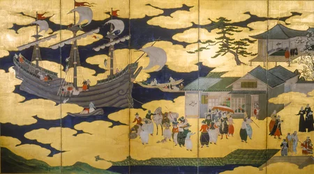 Samurai - Vouwscherm van Namban Byobus - Zuidelijke Barbaren - Een Portugees schip komt een Japanse haven binnen, 2005