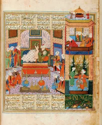 De voltrekking van het huwelijk tussen Khusraw en Shirin, miniatuur uit de cyclus van acht dichters