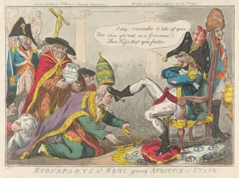 Buonaparte in Rom gibt Audienz im Staatsgewand