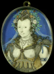 Portret van een vrouw in maskeradekleding als Flora