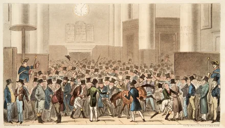 Stieren en beren in hoge drukte, of Billy Wrights pony werd lid van de beurs, uit The English Spy, uitgegeven 1824