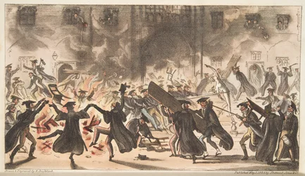 Het vloeren van Mercurius, of het verbranden van de eiken, uit The English Spy, gepubliceerd 1824