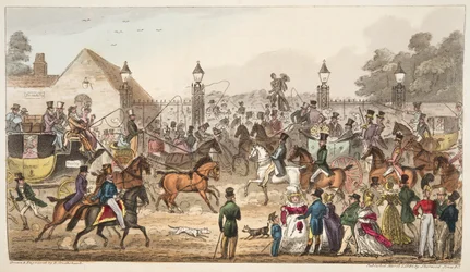 De aankomst, of westelijke toegang tot Cockney Land, uit The English Spy, gepubliceerd in 1824