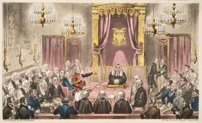 Het Hogerhuis in Hevige Debat, uit The English Spy, gepubliceerd 1824