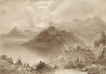 Klassiek landschap met tempel