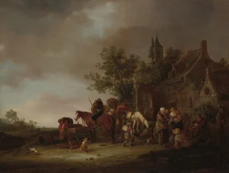 Reizigers stoppen bij een herberg