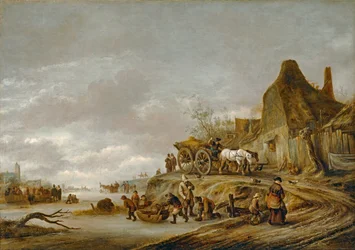 Gracht gele met kar die een pad afloopt ...