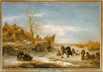 Gracht gele met schaatsend paar ...