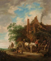Landelijke herberg met paard en wagen