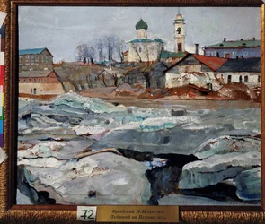 Het ijs drijft in Pskov
