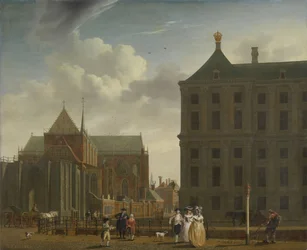 De Nieuwe Kerk en het stadhuis op de Dam in Amsterdam, ca. 1780-90