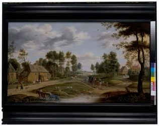 Dorp landschap met een koets