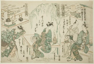 Genieten van de avondkoelte in Ryogoku - Een set van drie (Ryogoku suzumi sanpukutsui)