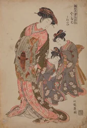 Oiran Ukita uit het huis Kanaya, uit de serie: Nieuwe modellen van jonge scheuten (meisjes) / Hinagata Wakana no Hatsumoyo
