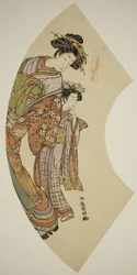 De Courtisane Hanaogi van de Ogiya en haar Begeleider, uit de serie Waaiers van het Oosten