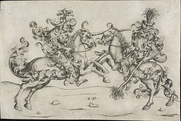 Gevecht van twee wilde mannen te paard