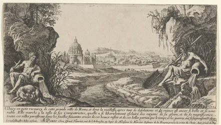 Gezicht op Rome met twee riviergoden