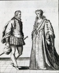 Een paar van de Italiaanse adel. Gravure uit Il ballarino (of Il ballerino) over de dans van de dansmeester Fabritio Caroso (1527/1535-1605/1620)