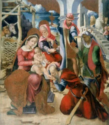 Aanbidding der Wijzen, paneel van het ontmantelde retabel van de Kerk van Santa Maria degli Angeli in Bortigali, Sardinië