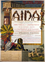 Affiche van de presentatie van Aida van Giuseppe Verdi in La Fenice in Venetië in 1881