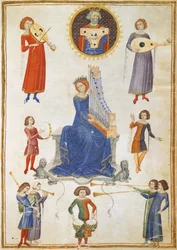 Allegorie van muziek, manuscript V A folio 27 uit Het Muziekinstituut door Severin Boezio