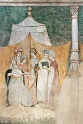 Bicocca degli Arcimboldi: 15e-eeuwse fresco, detail van vrouwen die muziek maken