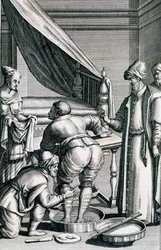 Bloedafname in de benen, uit Medicina Aegyptiorum door Prospero Alpini, gepubliceerd 1745