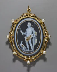 Camee die een Romeinse Keizer als Jupiter afbeeldt, Camee: Romeins, A.D. 41-54, Frame: Italiaans, eind 16e eeuw