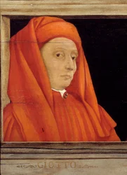 Cassone met 5 portretten van de Meester van de Florentijnse Renaissance, detail met het portret van Bondone Ambrogio