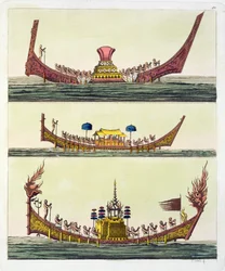 Cochin-Chinese schepen, illustratie uit Le Costume Ancien et Moderne door Giulio Ferrario, gepubliceerd ca. 1820s-30s