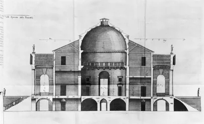 Dwarsdoorsnede van de Villa Rotonda bij Vicenza, ontworpen door Andrea Palladio (1508-80)