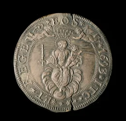 Munt van de Republiek Genua: ECU breed in zilver. Diam. 61 mm. 1693. achterkant.