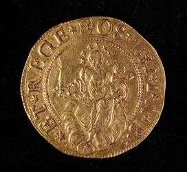 Munt van de Republiek Genua: vijf gouden doppie munt. Diam. 41 mm. 1652. achterkant. Genua Musei di Strada Nuova