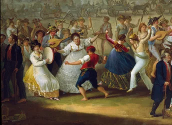 Dansscène en volksfeest in Napels: tarantelladansers. Anoniem schilderij. 18e eeuw, Napels, Museo Nazionale di San Martino
