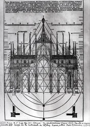 Ontwerp voor de kathedraal van Milaan, illustratie uit De Architectura door Vitruvius, Como, 1521