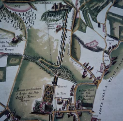 Detail van kaart van stad Verona en haar buitenwijken, Italië