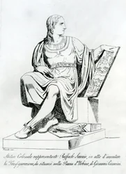 Tekening van een standbeeld door Giovanni Ceccarini van Raffaello Sanzio da Urbino