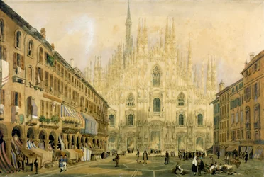 Duomo-plein en kathedraal in Milaan. 1811