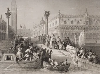 Inscheping van de Doge, Venetië, gegraveerd door Challis
