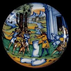 Faience beker met voorstelling van Jozef in de zak van Benjamin