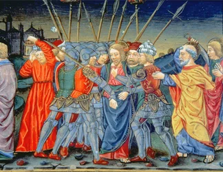 Fol.105v Simon Petrus verdedigt Christus en verwondt een soldaat met een zwaard
