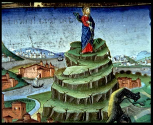 Fol.84r De duivel verleidt Christus voor de tweede keer op de berg