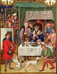 De maand januari: rijke heer aan tafel, uit Breviarium Grimani