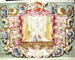Interieur van het Theatre de la Sala in Bologna in 1722