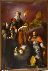 Madonna met Kind en Heiligen Clara, Ambrosius en Erasmus, circa 1625