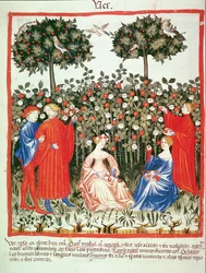 Lente: Het verzamelen van bloemen, uit Tacuinum Sanitatis